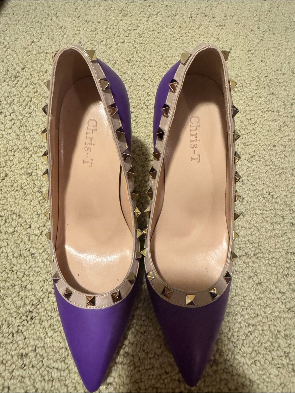 Purple Pointed Toe Stud Ballet Flats